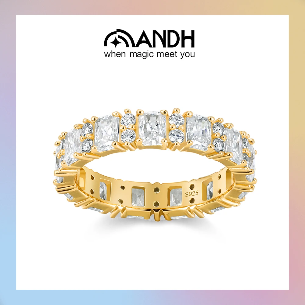 

ANDH D Color VVS1 Full Moissanite Ring for Women 925 Sterling Silver Gold Plated Wedding Engagement Diamond Band Fine Jewelry