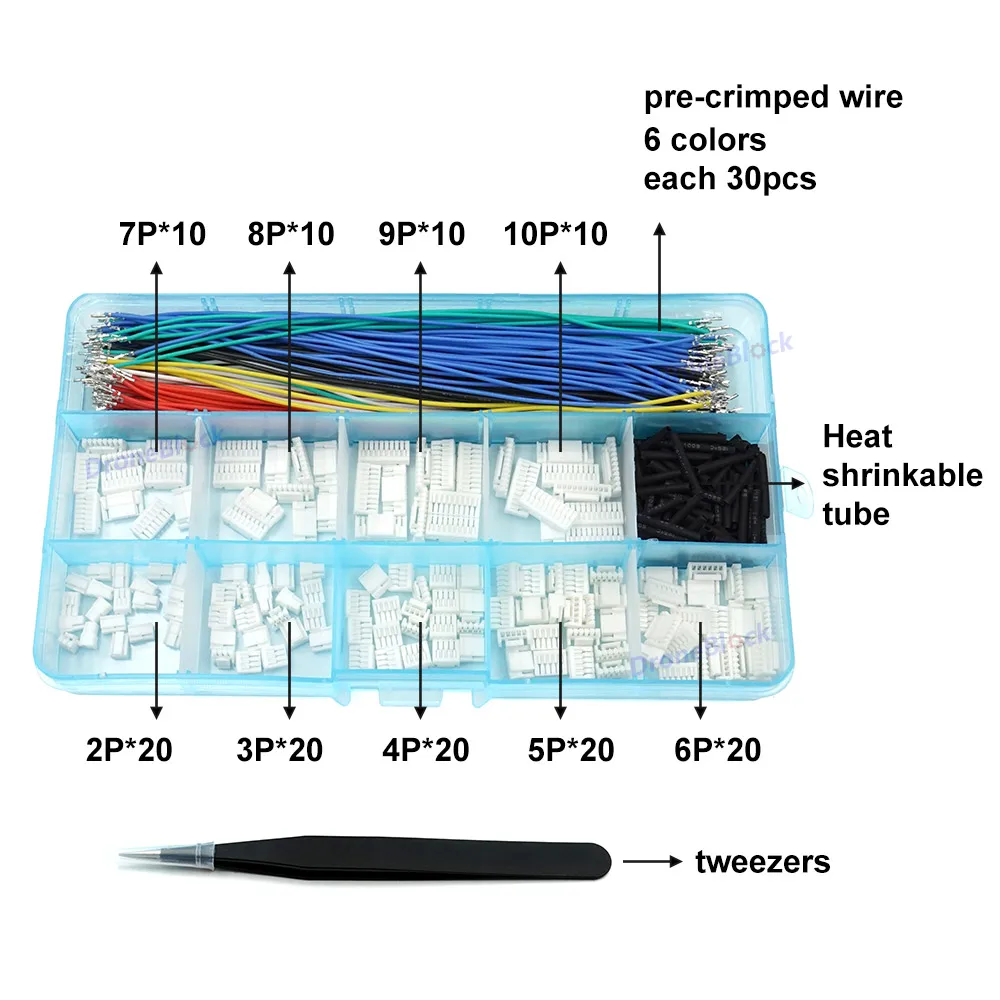 Kit Connettori JST GH 1.25 – 5 Pezzi Maschio/Femmina 2P-6P Con Cavi In Silicio 30AWG Da 15cm – Per Drone, Flight Controller E Moduli Elettronici