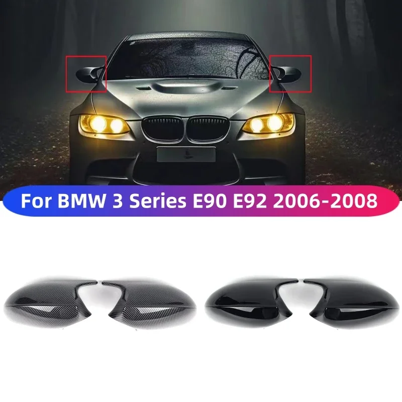 

For BMW 3 Series E90 E92 E93 Carbon fiber Gloss Black Wing Rearview Mirror Cover Cap Trim Replacement 2006-2008