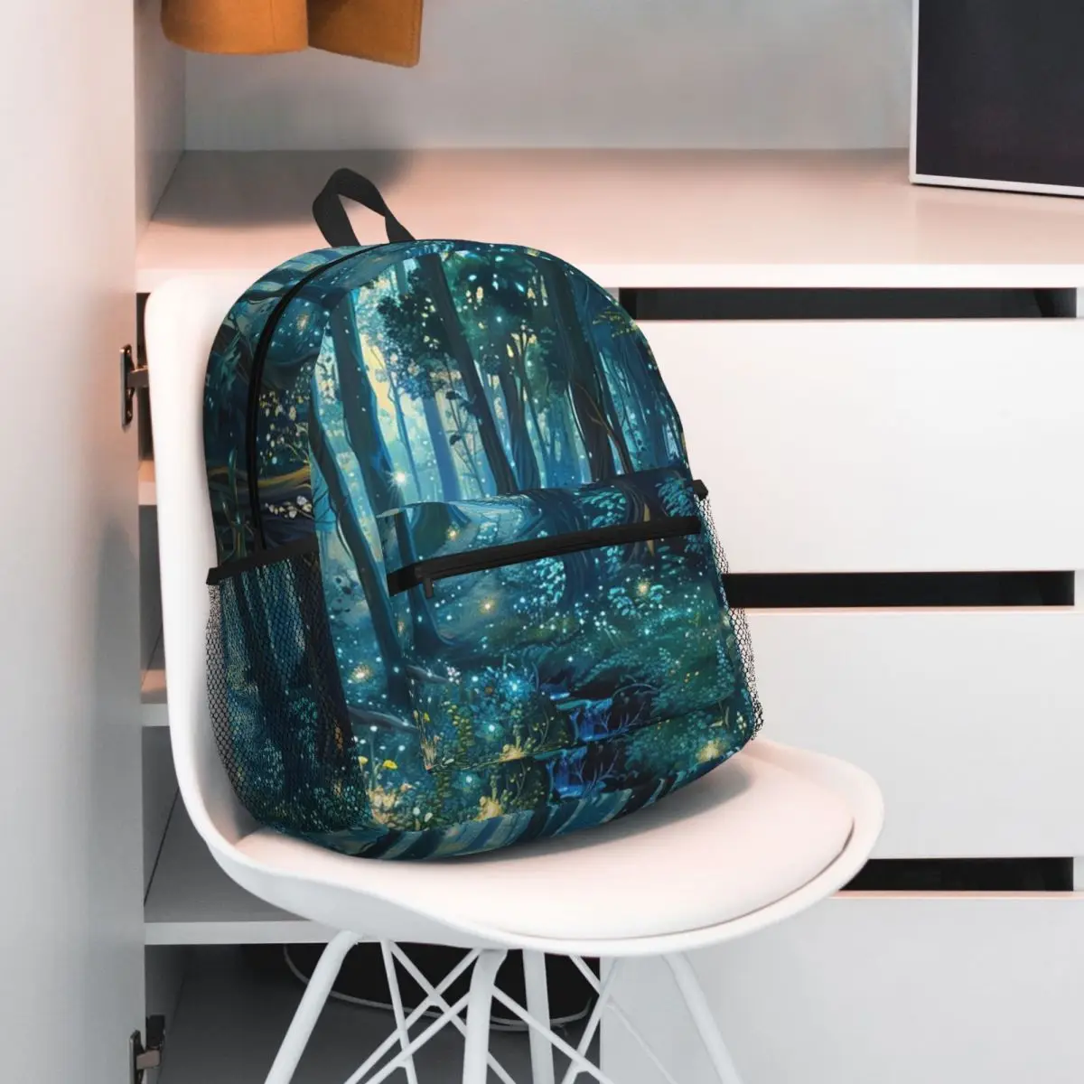 Enchanted Forest Design With Glowing Blue Lights Backpack Daypack Large Capacity Kids BookBag School Bag Shoulder Bags Men Women