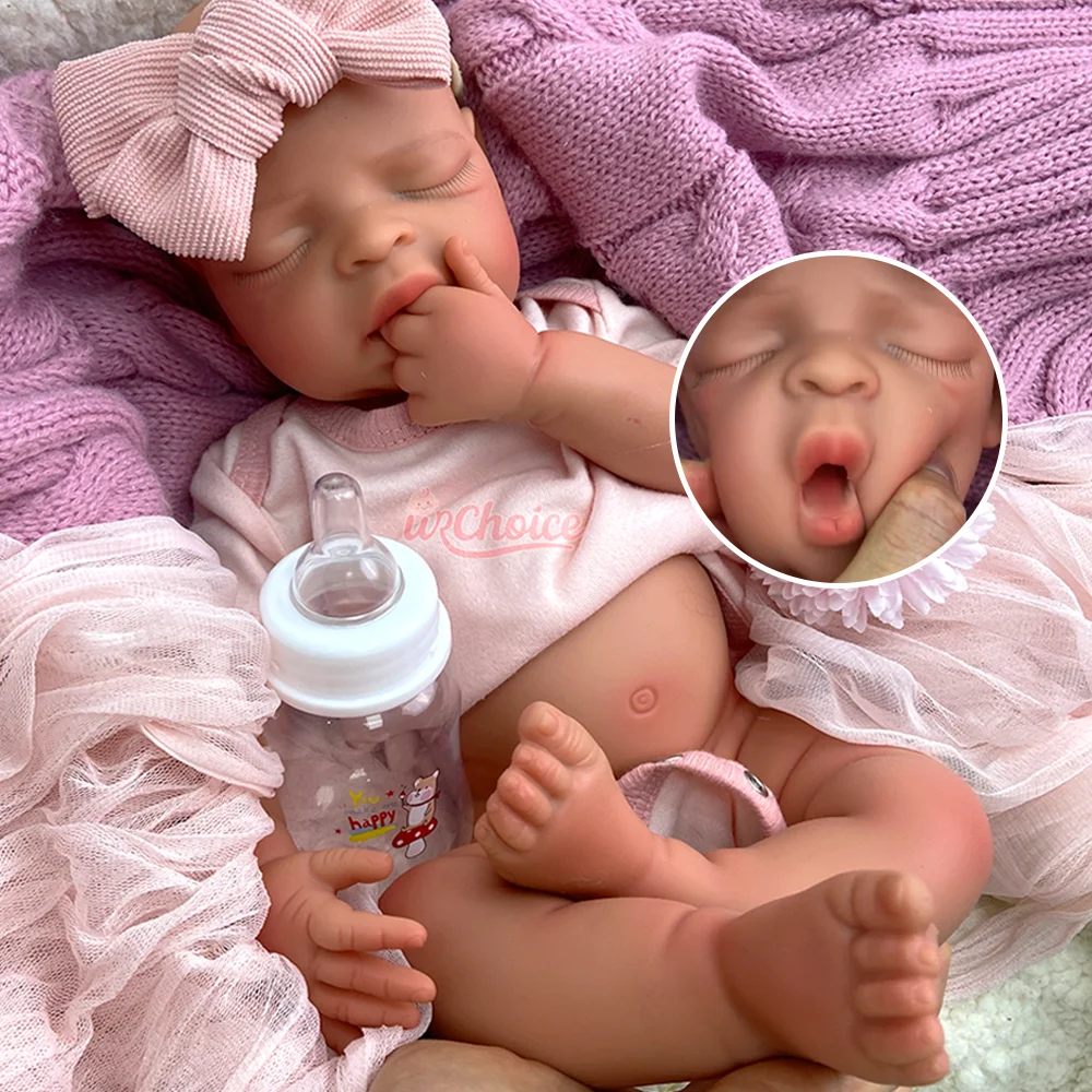 

17" Soft Silicone Reborn Baby Dolls Open Mouth Newborn Doll Girl Handmade Painted Reborn Bebe Cute Toys For Kids Christmas Gifts