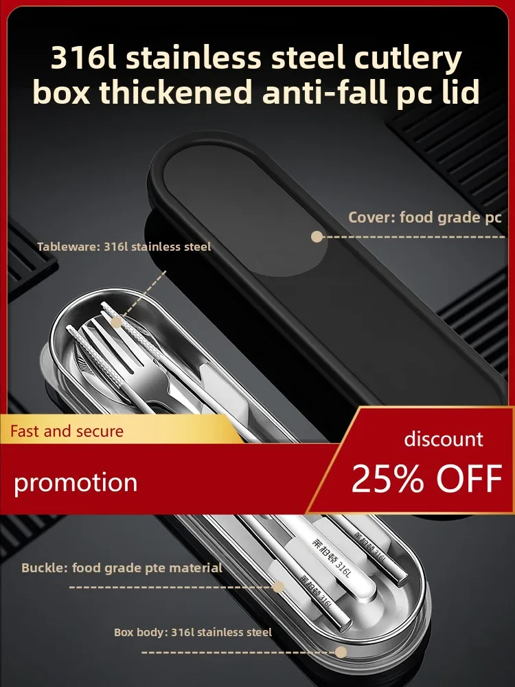Zml stainless steel chopsticks and spoon set - portable cutlery set for home, single use, student storage box, utensil case