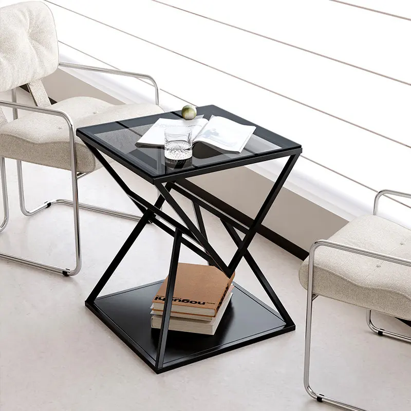 Tower coffee table Minimalist sofa side glass square table Balcony Bedroom Bedside table Hotel Internet celebrity corner tea