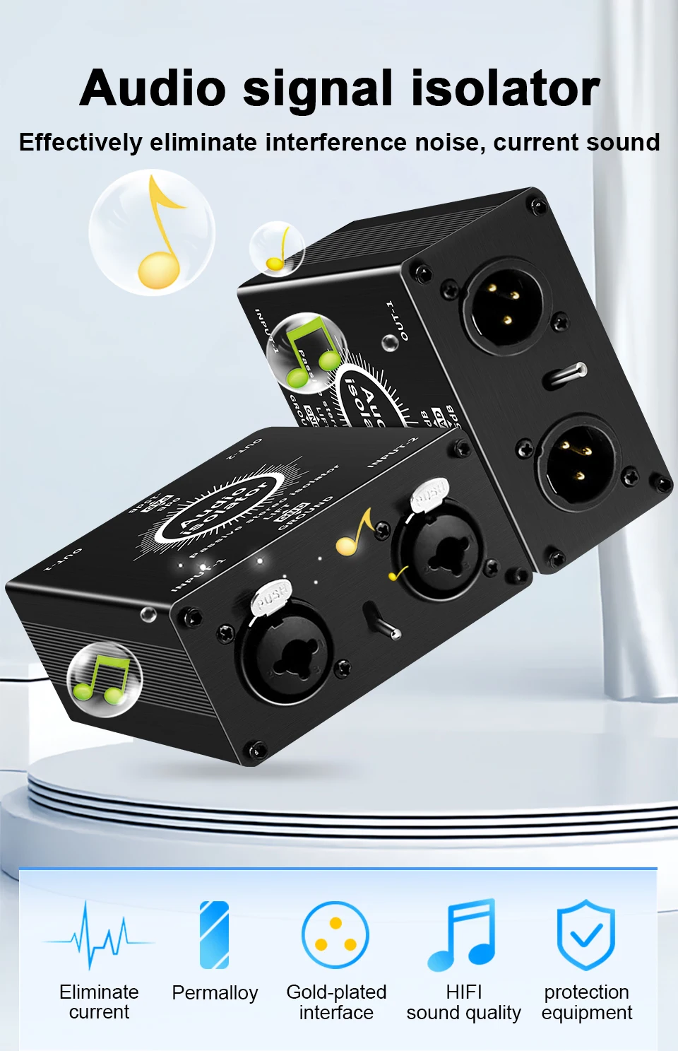 HiFi Stereo Audio Isolationsbox XLR 6.35 Erdschleifenisolator Geräuschfilter Hum-Eliminator für Audiosysteme zur Beseitigung von Hum-Geräuschen – Detail 1