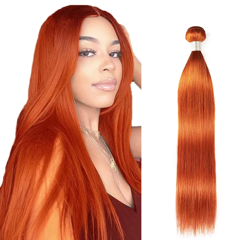 

100% Remy Hair Orange Ginger Human Hair Bundles Human Hair Weft 1/3/4 Bundles #350 Orange Double Drawn Hair Extensions
