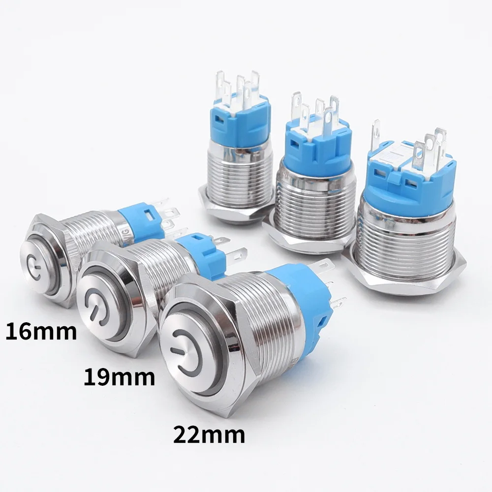 10 pcs Metal Push Button Switch 16/19/22mmRing Lamp Power Symbol LED Light Self-reset Lock ON OFF Momentary Latching Button 12V