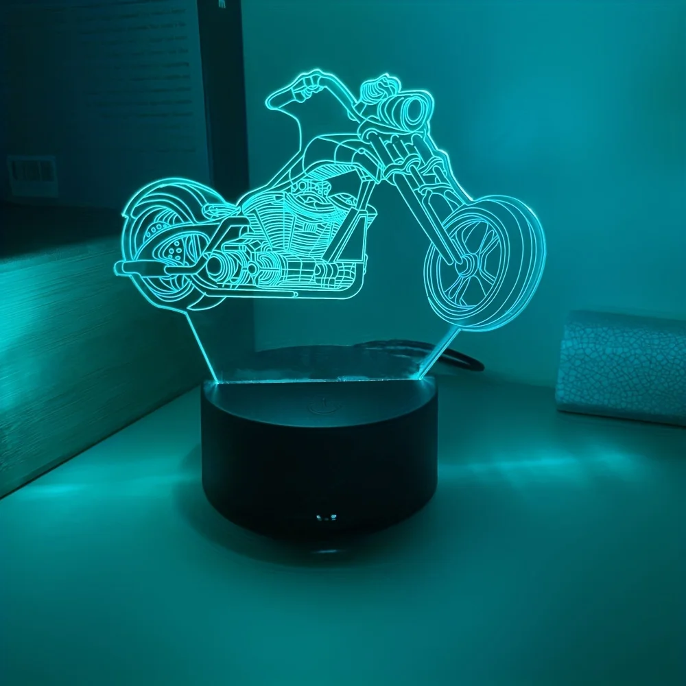 3D Motocicleta Luz Noturna, 7 Mudando a Cor LED, Lâmpada Ilusão, Sala de estar Decor, Luzes LED Night, Mood Lamp, Home Decor, USB