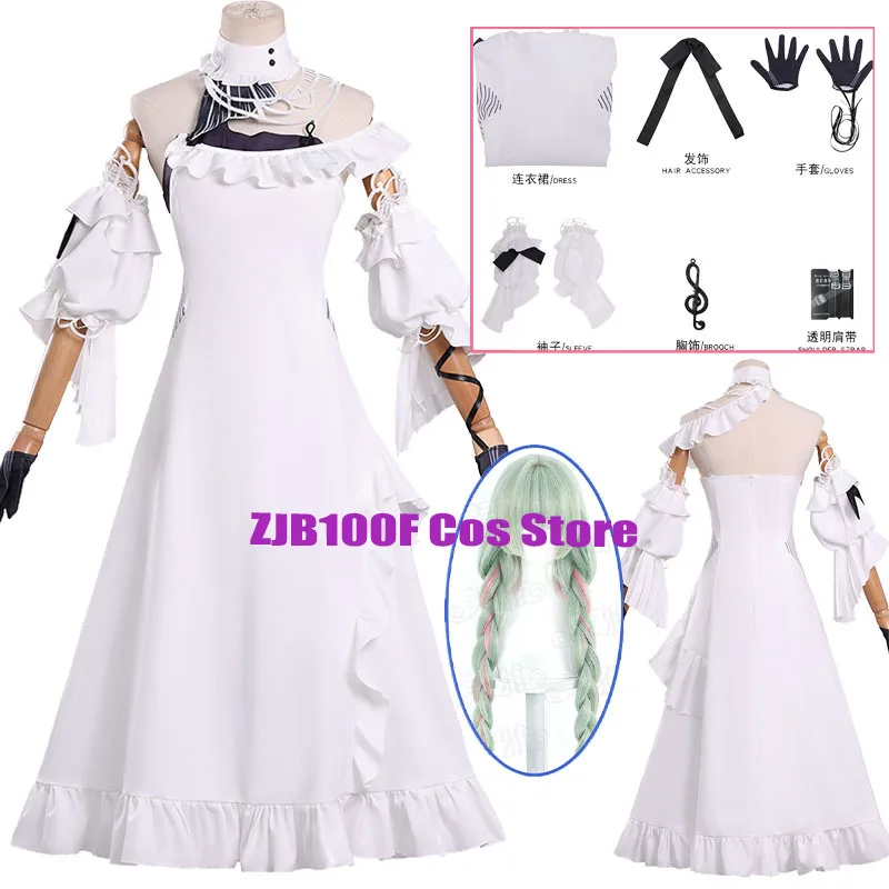 

White Phrolova Cosplay Game Wuthering Waves Costume Woman Dress Wig Outfit Set Halloween Party Play clothing for Women