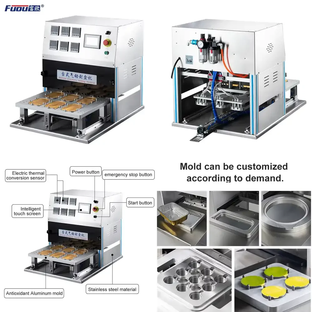 Automatic Aluminum Foil Tray Sealing Machine with Customizable Support and Pneumatic Wrapping Function for Pastries and Food