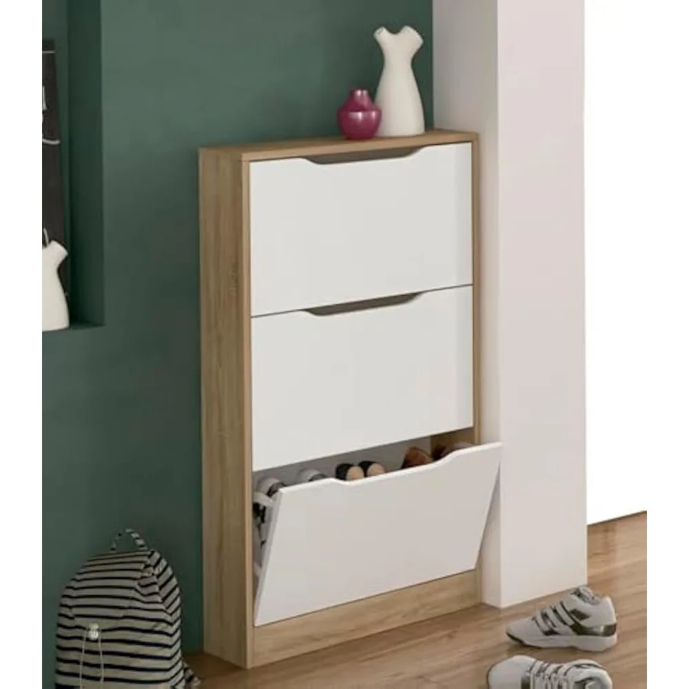 Ninguno B0dnqy8hn6 Zapatero Recibidor Champion, Mueble Auxiliar De Entrada Con Tres Puertas Abatibles, Estructura Color Cambria Y Puertas En