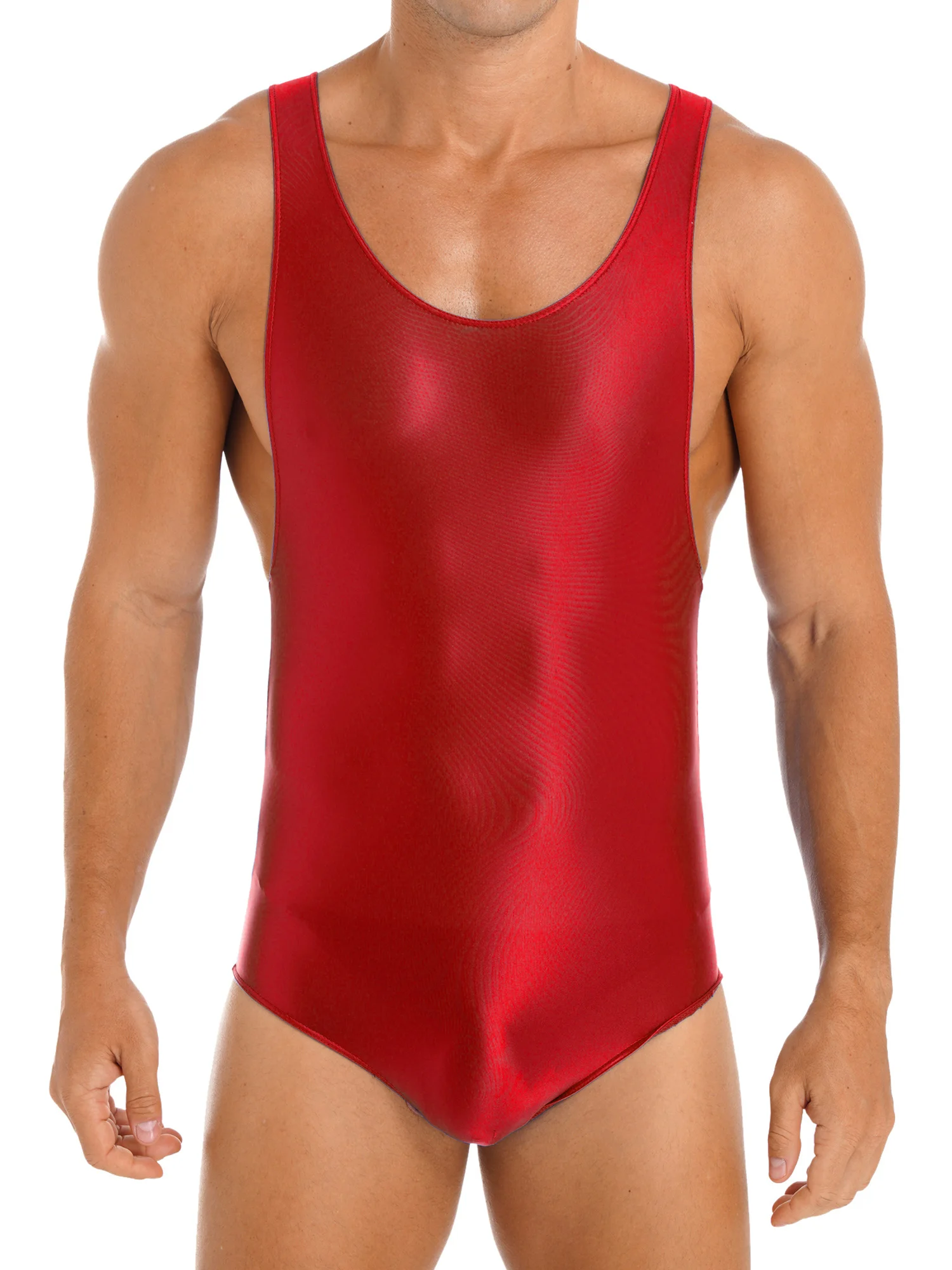 

Men Glossy Swimming Bodysuit Swimwear Sleeveless Stretchy Leotard Wrestling Singlet Skinny Yoga Bodybuilding Jumpsuit Sportswear