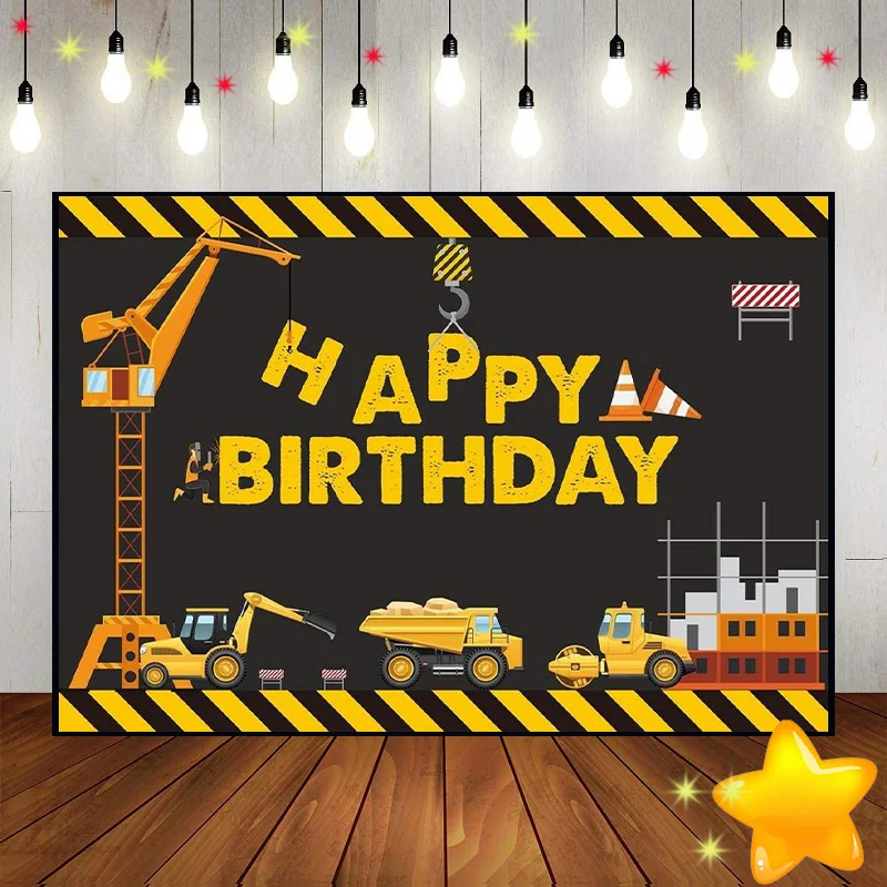 Construction Dump Truck Excavator Crane Digger Background Photography Backdrops Decoration Photo Party Custom Birthday Backdrop