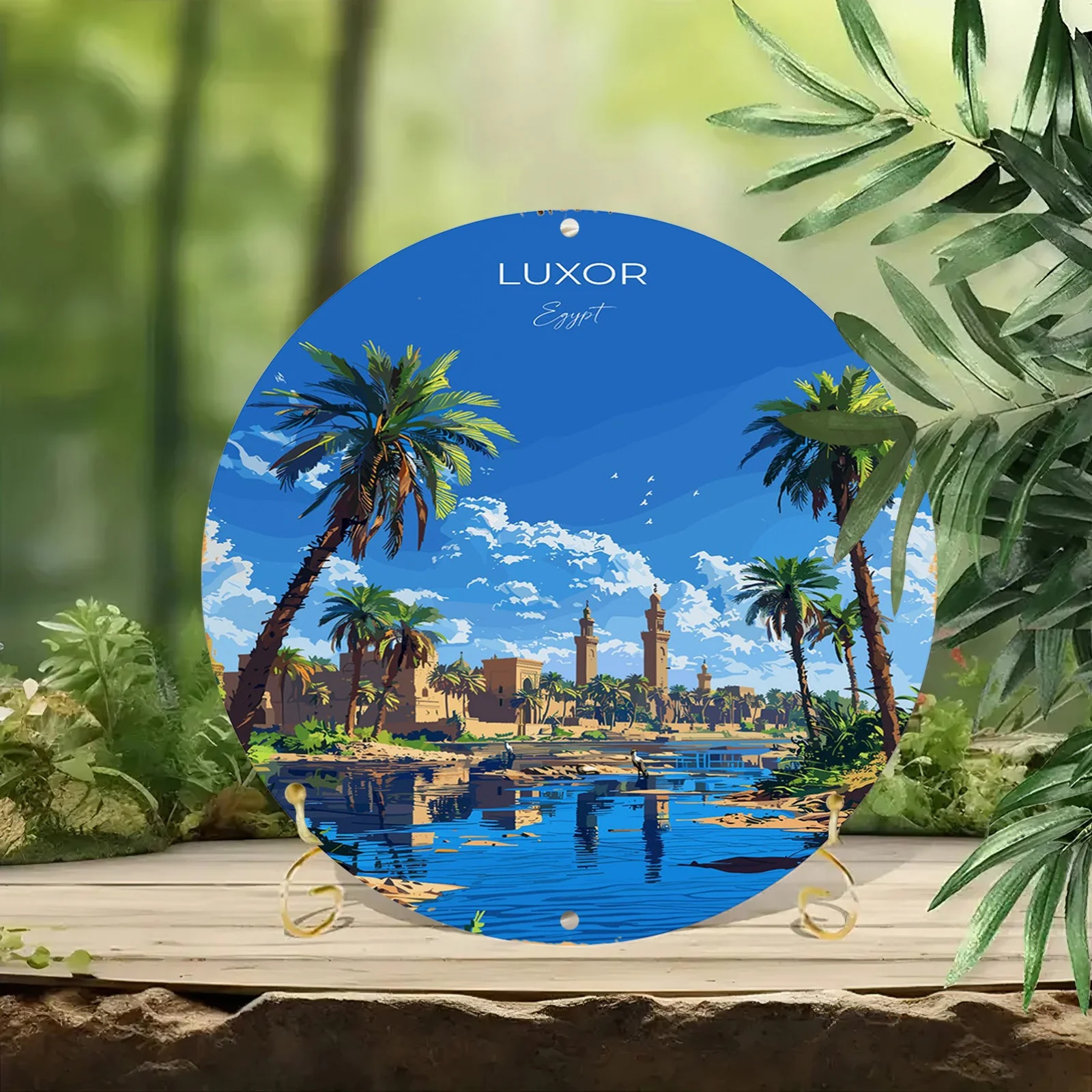 2D Flat - [2D Flat] One, Luxor Egypt 2D Printed Round Tin Metal Sign, 8X8 Inches (20X20 Cm), Engraved Painted Round Wreath, UV A