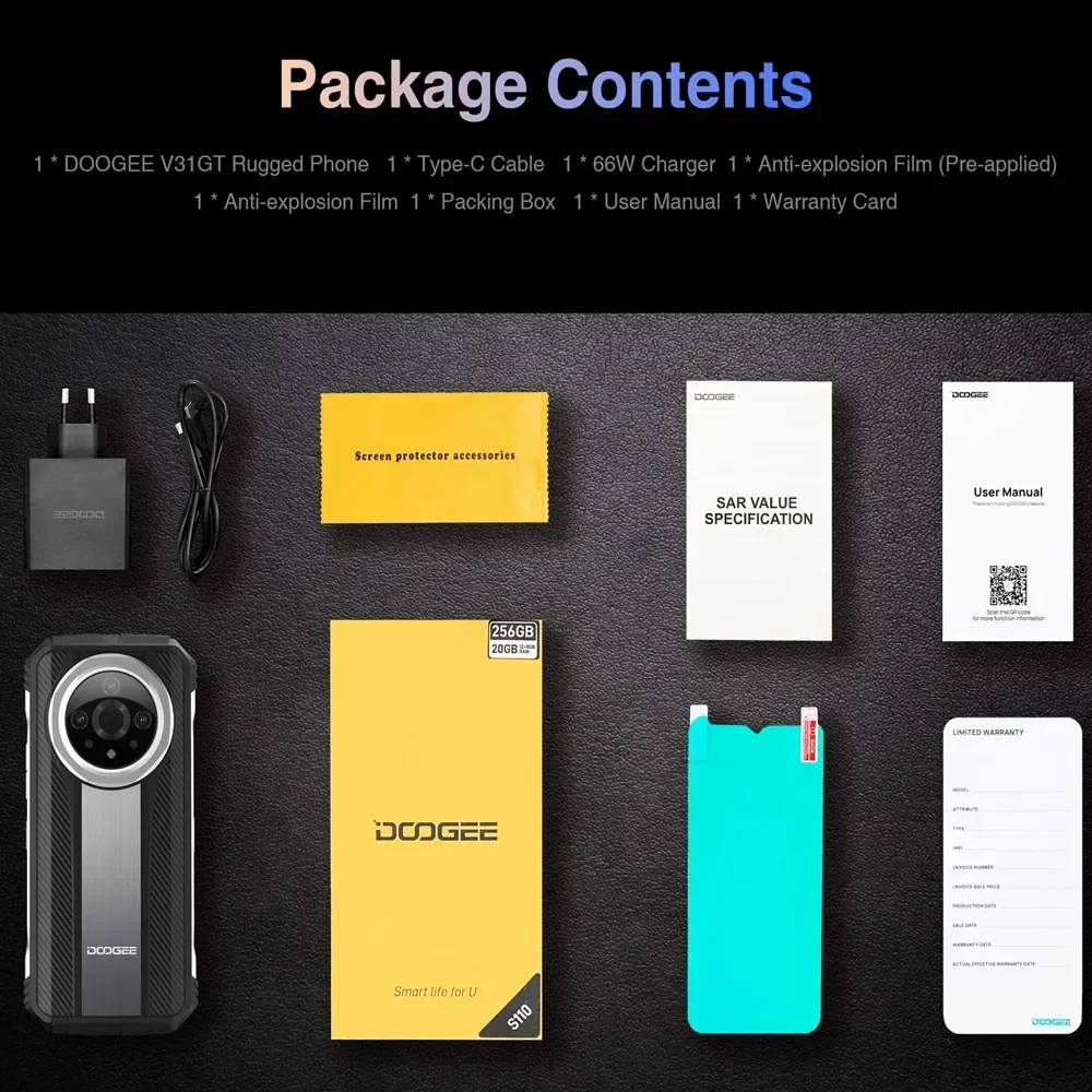 DOOGEE V31GT wytrzymały smartfon 5G 12 GB + 256 GB 6,58 "Android 13 obrazowanie termiczne Octa Core telefon komórkowy 50MP 10800 mAh 66 W telefon komórkowy