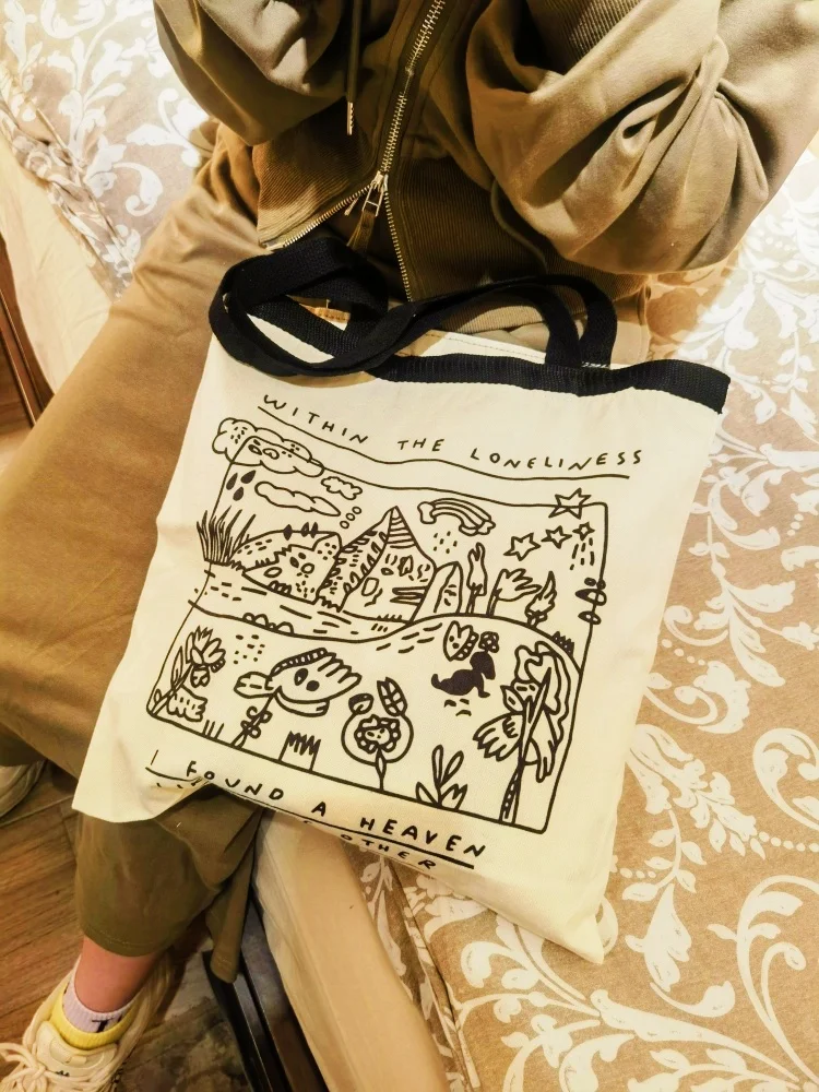 New Korean canvas bag ins shoulder large capacity forest handbag shopping bag