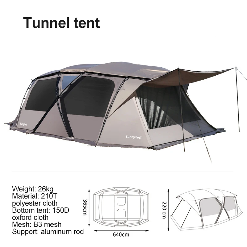 Outdoor Camping Tunnel Tent Multi-purpose Rain Proof And Sunscreen One Bedroom One Living Room GlampingCamping Tent With Canopy