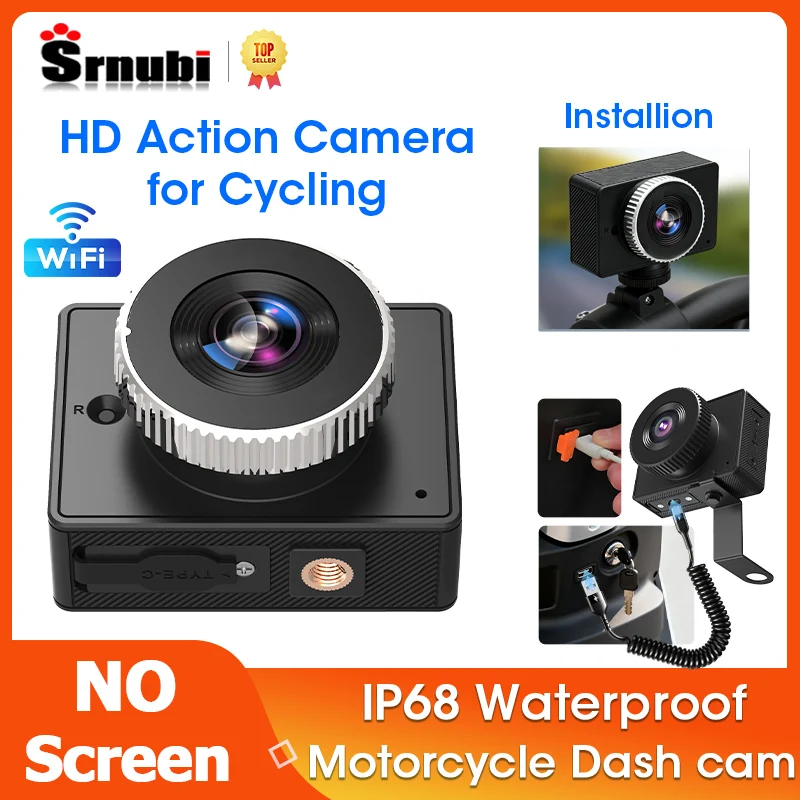 Srnubi 1080P Motorcycle DVR NO Screen Action Camera For Cycling Wifi Connection IP68 Waterproof Motorbike Dash cam Recorder