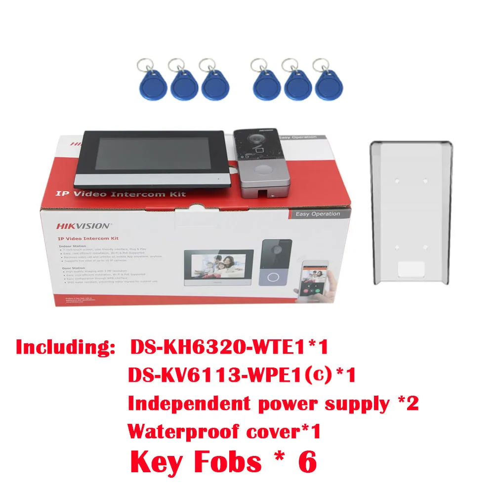 Kit de intercomunicador de vídeo IP, DS-KIS603-P(C), incluye DS-KV6113-WPE1 + DS-KH6320-WTE1, POE, timbre, estación de Puerta, Monitor WIFI