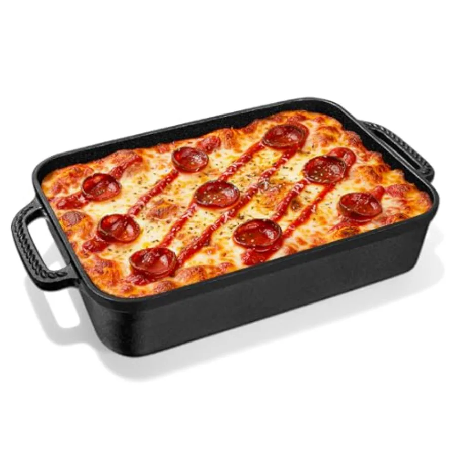 Sartén para pizza Detroit de hierro fundido, plato para hornear profundo preazonado de 9x13 pulgadas para calcáner Focaccia lasaña