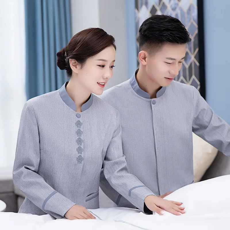 清掃作業服長袖秋冬ホテル客室清掃アテンダントトッププロパティコミュニティ作業服女性用