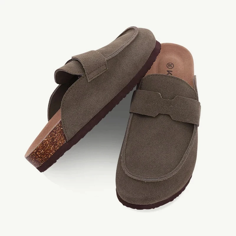 

Bebealy Fashion Women Suede Mules Summer Clogs For Women Outdoor Men Clogs Cork Sole Flat Sandals Classic Antiskid Beach Slides