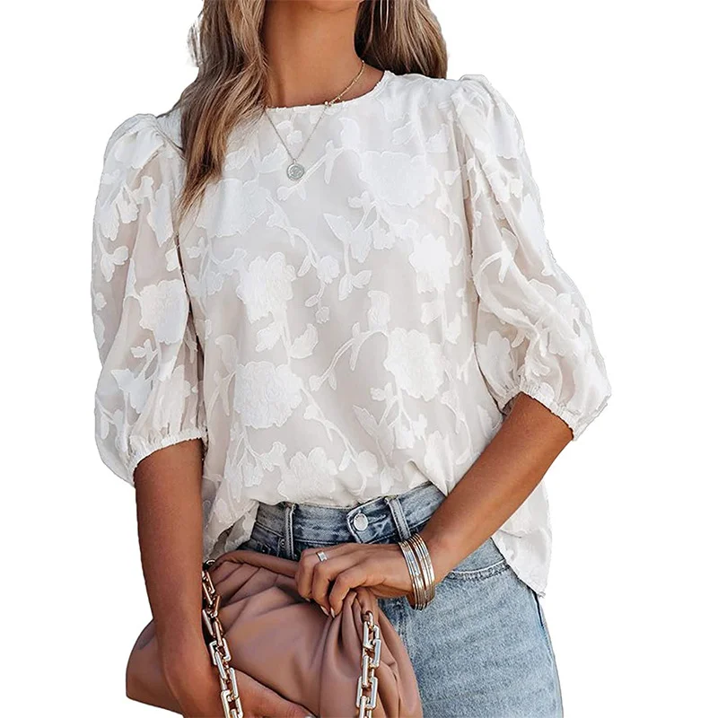 Printing Bohemian Chiffon Chic O-Neck Short Sleeve Loose Women\'s Blouse Shirt Fashion Female Clothing Tops 2024