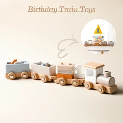 Jouets de train en bois Montessori, jouets d'anniversaire, chariot en bois, jouets d'apprentissage pour bébé, nombre de jouets en bois, cadeaux pour bébé