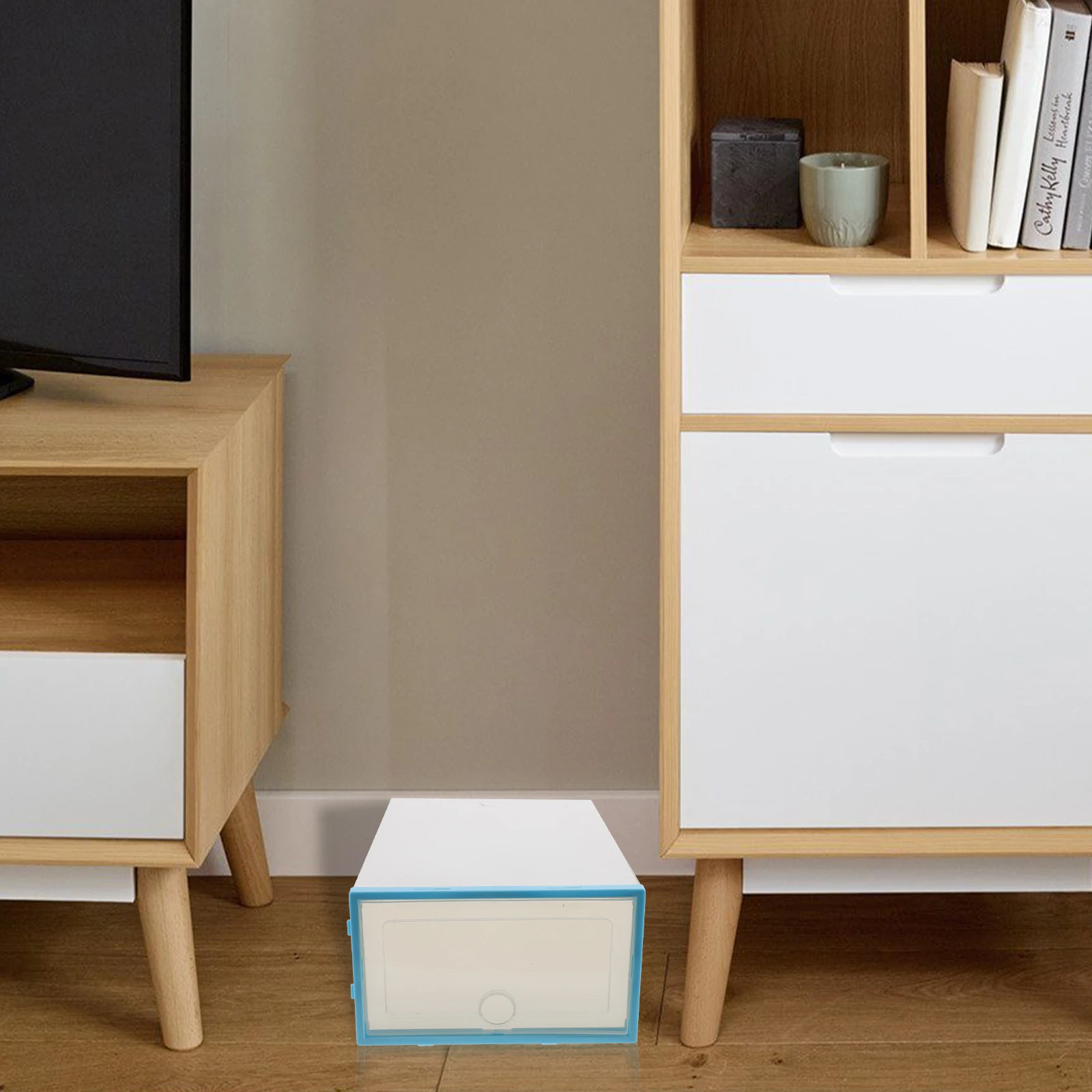 

6PCS Shoes Storage Box Stackable Organizer Ideal for Closets Entryway Under Bed Blue Women Wardrobes Shoe Container