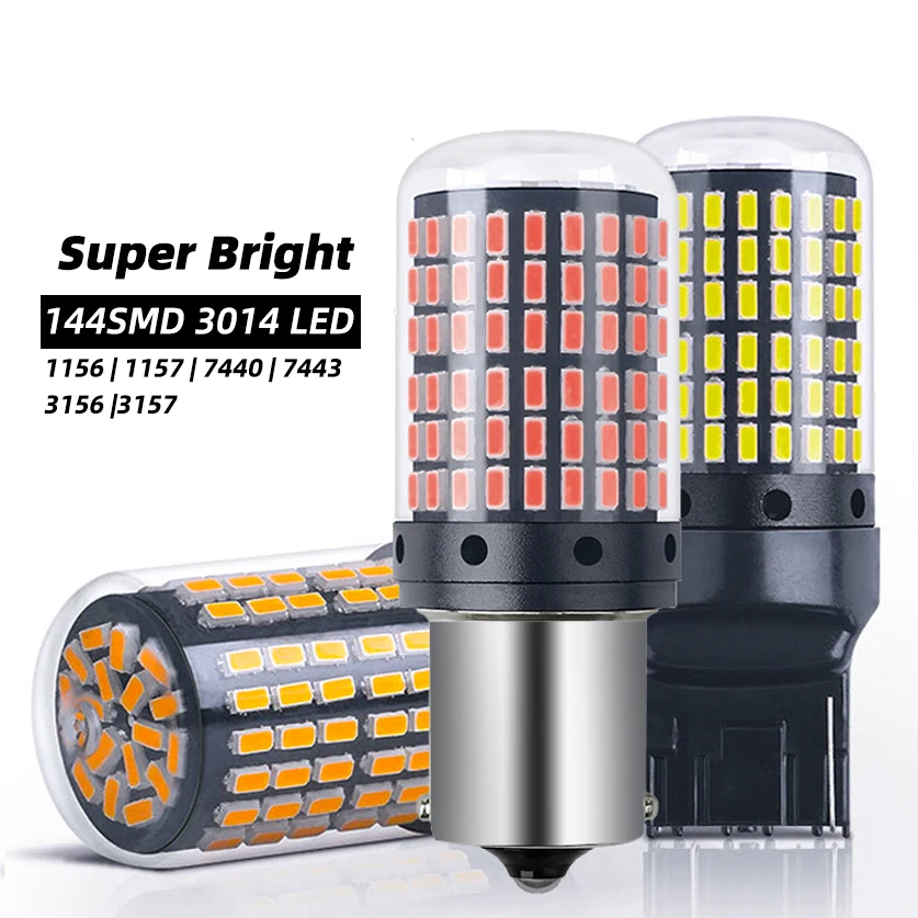 

2pcs 12-48V New LED Bulbs 144smd Lamp Reverse Turn Signal Light BA15S P21W BAU15S PY21W 7440 W21W P21/5W 1157 BAY15D