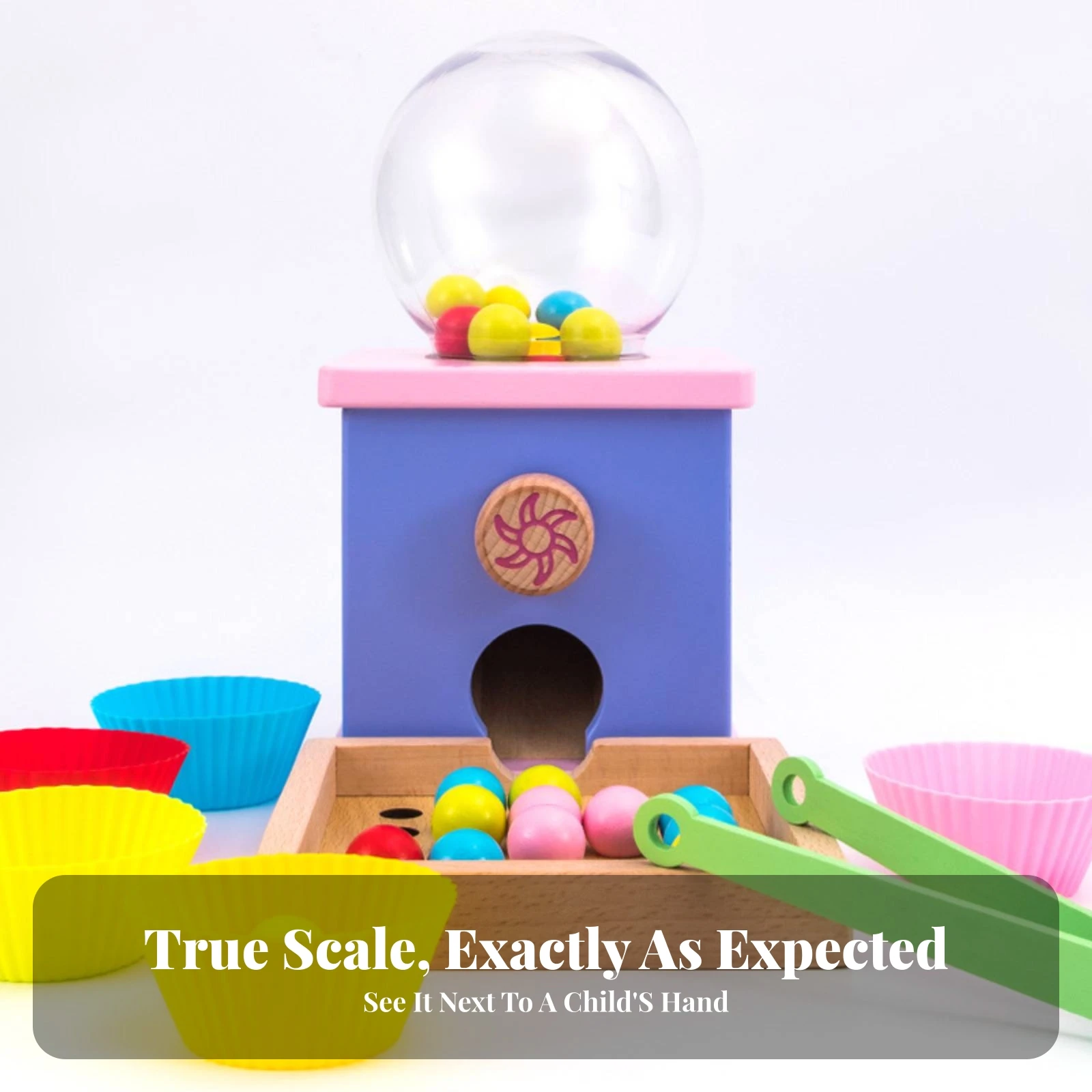 Children's Game Hands-on Wooden Color-Sorting Game with Gumball Dispenser Fine Motor Skill Toy with Grabbing Tongs Preschool