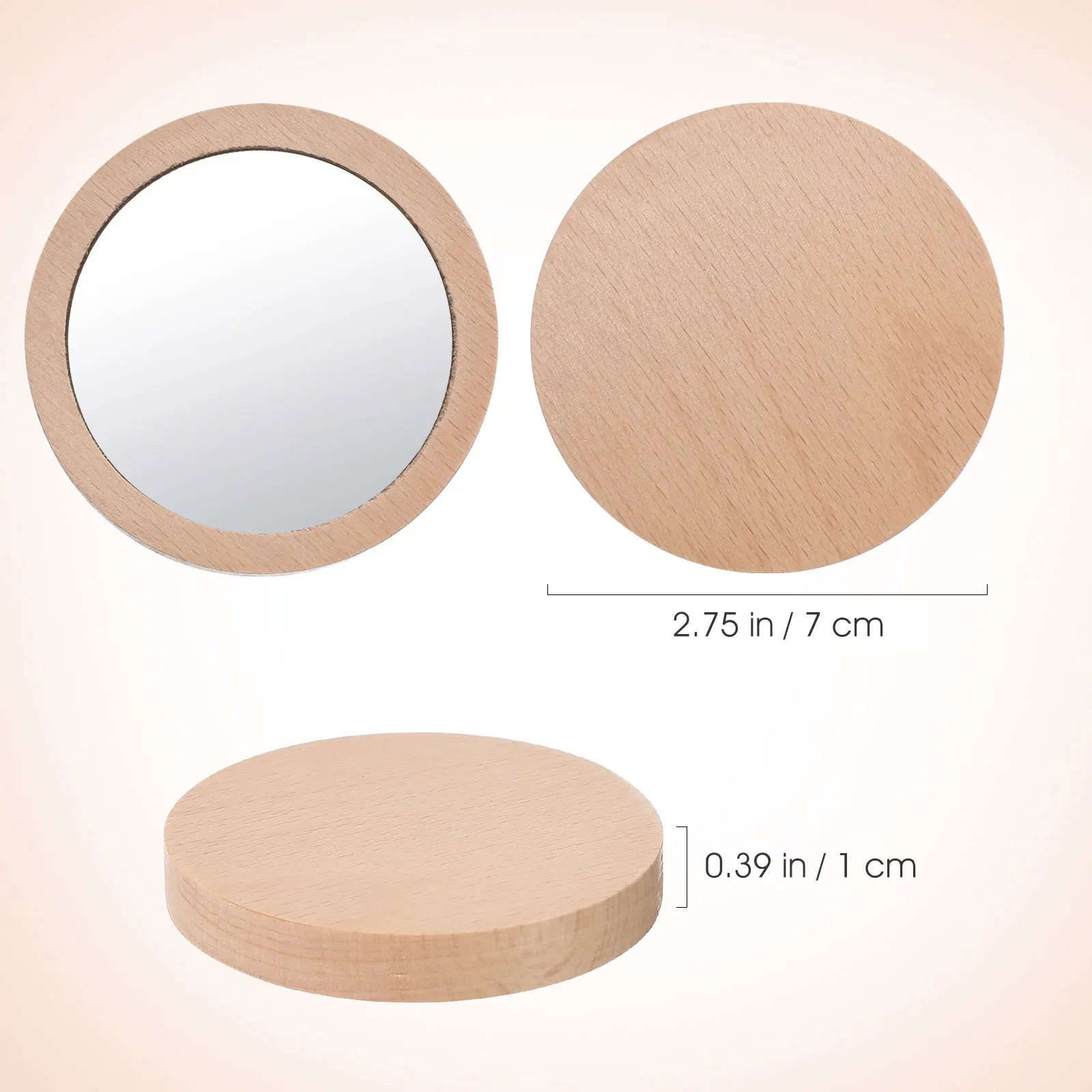 2Pcs Mini Makeup Mirror Round Compact Portable Wood Glass Lightweight Pocket Mirror Clear Travel Gift for Women
