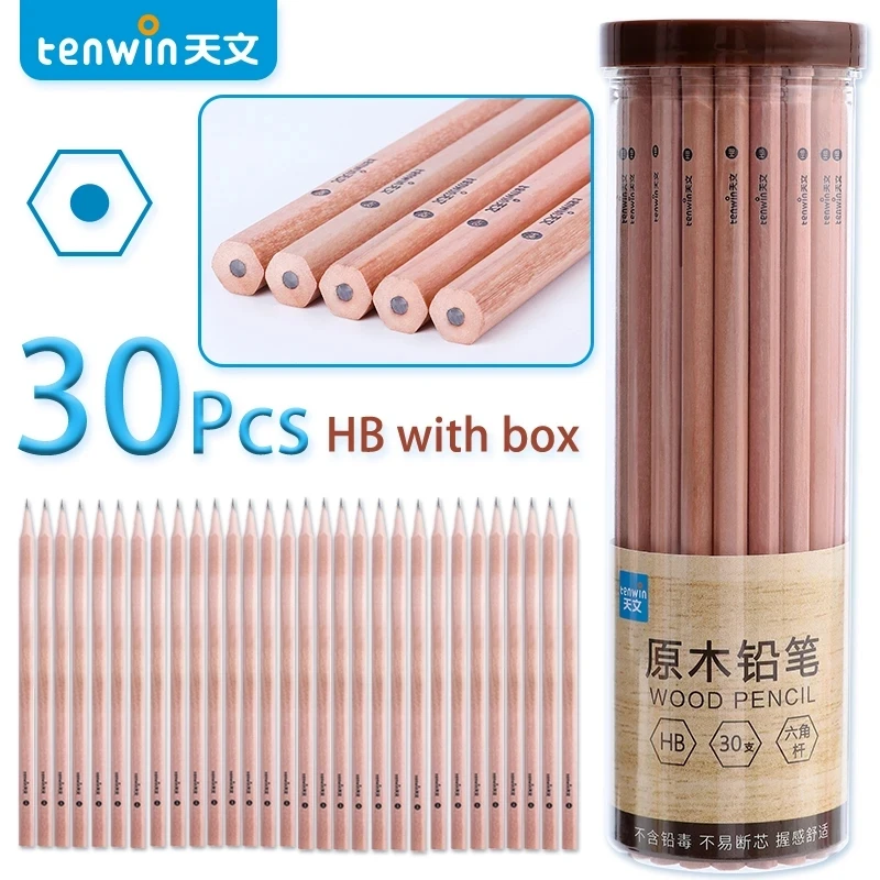 Tenwin 30PCS Drawing Pencil Wood HB Pencil Children Students Painting Sketch Write Non-Toxic Exam Pencil Student Stationery