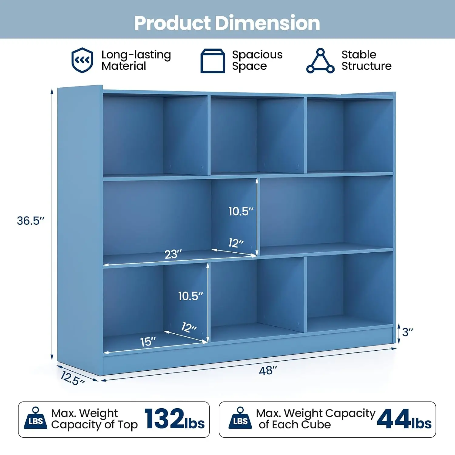 4 Tier Wooden Cube Storage Organizer, Horizontal Cubby Shelf with Anti-tip Kit, Floor Display Bookcase for Office Bedroom Classr