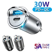 Mini Stealth Car Adapter QC 4.0 3.0 Quick Charge Type C PD Charger 30W PD+QC/PD+PD Car Charger For iPhone 12 13 Huawei Xiaomi