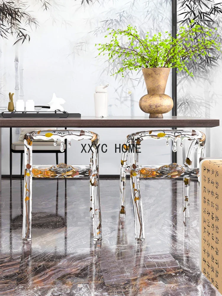 

Sales Office Tea Room Transparent Backrest Dining Room Stool Resin Sculpture Decoration