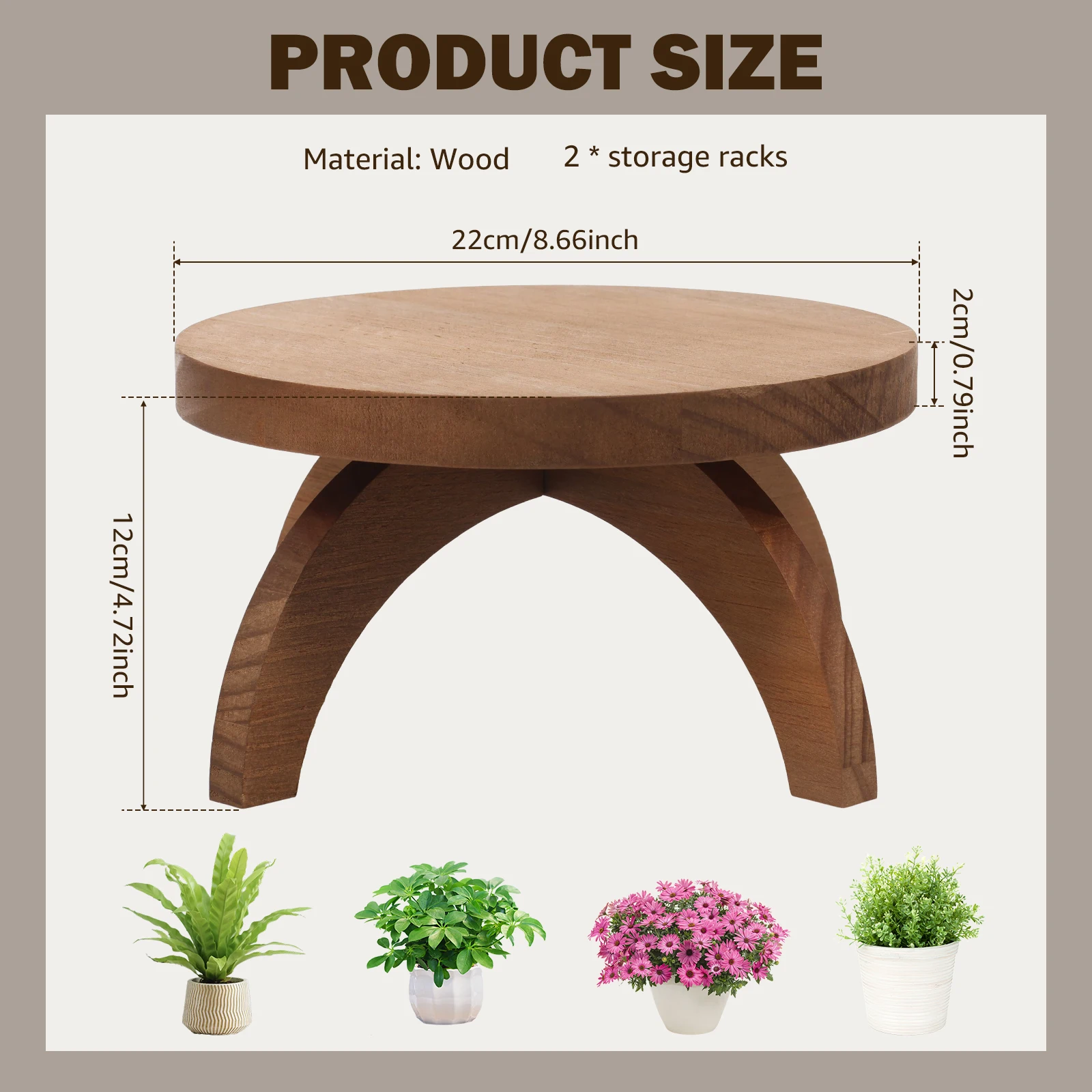2 Pcs Short Round Plant Stands Small Wooden Plant Stool Low Wood Riser Pedestal Indoor Plant Display Holder for Desktop Balcony