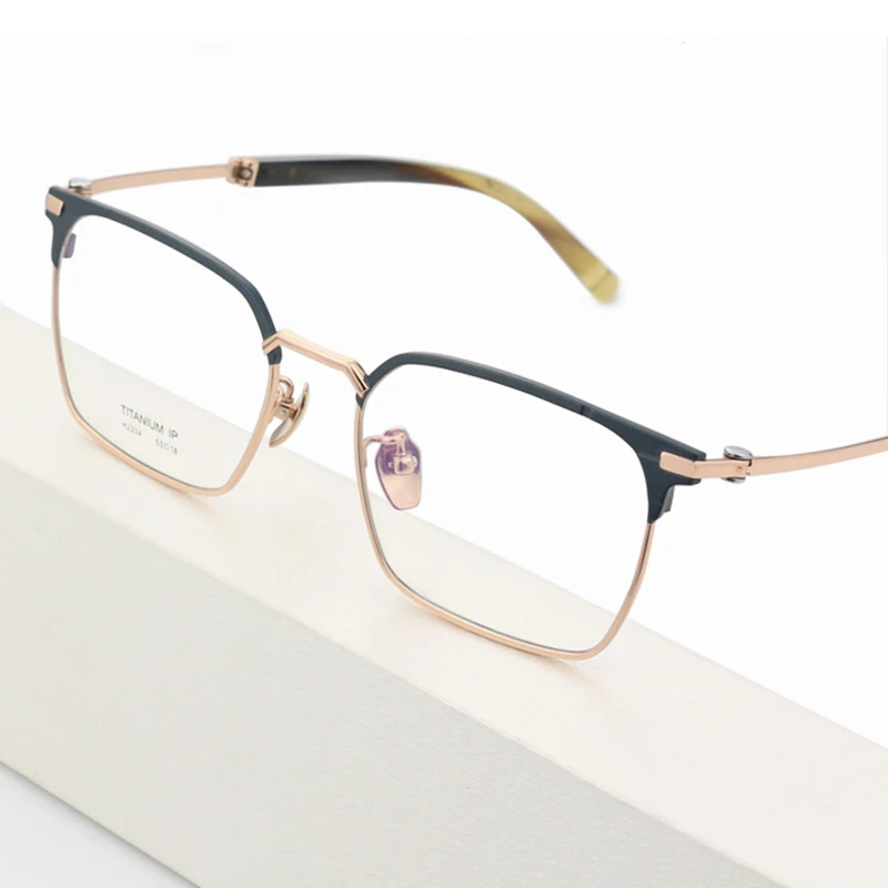 

Titanium Glasses Frame Cowhorns Temples Men Women Retro Rectangle Myopia Reading Optical Eyewear Prescription Eyeglasses Frames