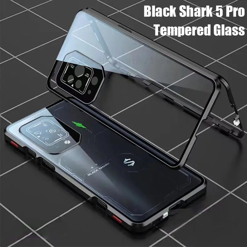 

Funda For Xiaomi Black Shark 5 Pro Tempered Glass Phone Case For Black Shark 4 Pro Double Sided Magnet Film Protector Flip Cover