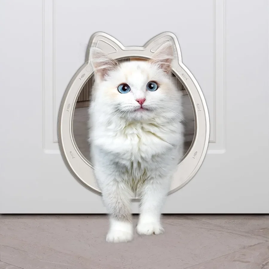 باب قطة كبير باب القط الباب الداخلي لا رفرف باب القط سهل التركيب باب قوي للحيوانات الأليفة للقطط لا تدريب ما يصل إلى 22 رطل أبيض