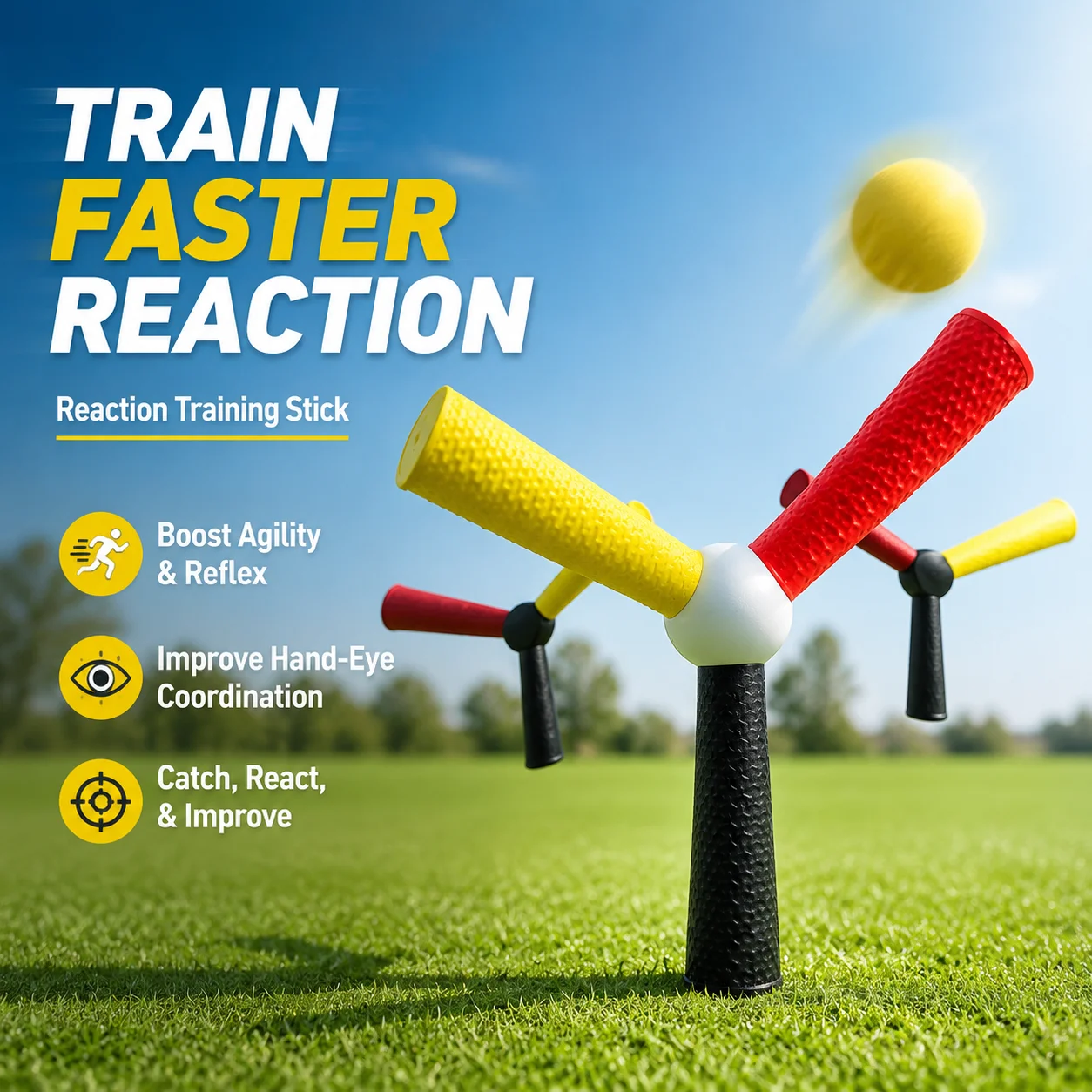 Reaction Training Stick, Hand Eye Coordination Catcher Trainer, Speed Throw Ball Capture Tool for Agility & Reflex