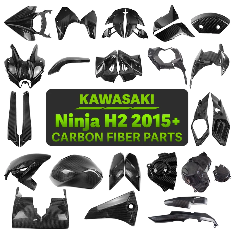 

For KAWASAKI Ninja H2 Carbon Fiber Accessories Locomotive Head Rear Wing Turbo Pipe Fuel Tank Cap Side Plate Kit