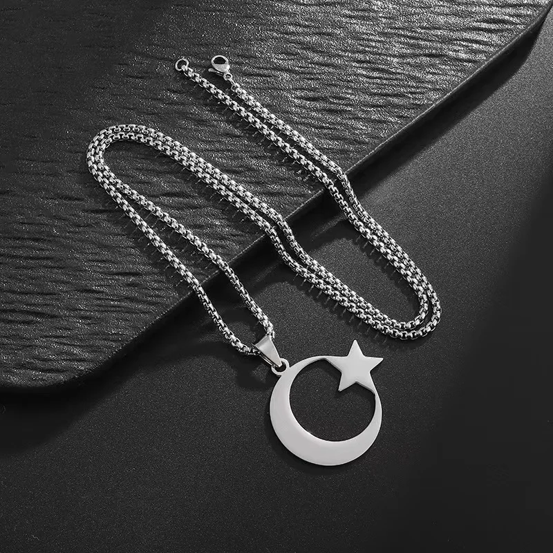 New Personalized Fashionable Stainless Steel Turkish Flag Star And Moon Pendant Necklace For Ladies Gift Accessories Jewelry