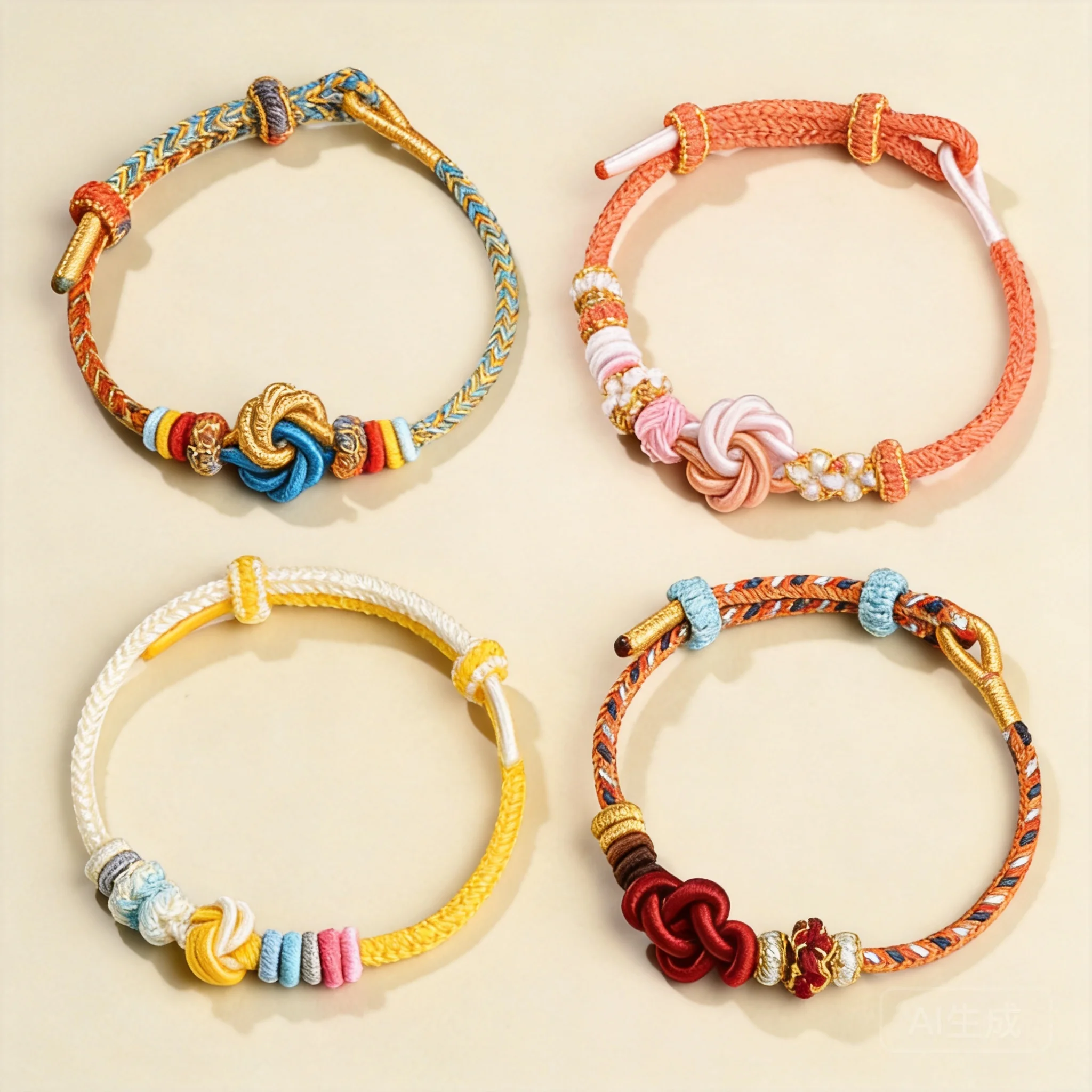 

Chinese Traditional Handmade Braided Mandala Peach Blossom Knot Bracelet Lucky Blessing Fortune Adjustable Rope For Diy Dragon