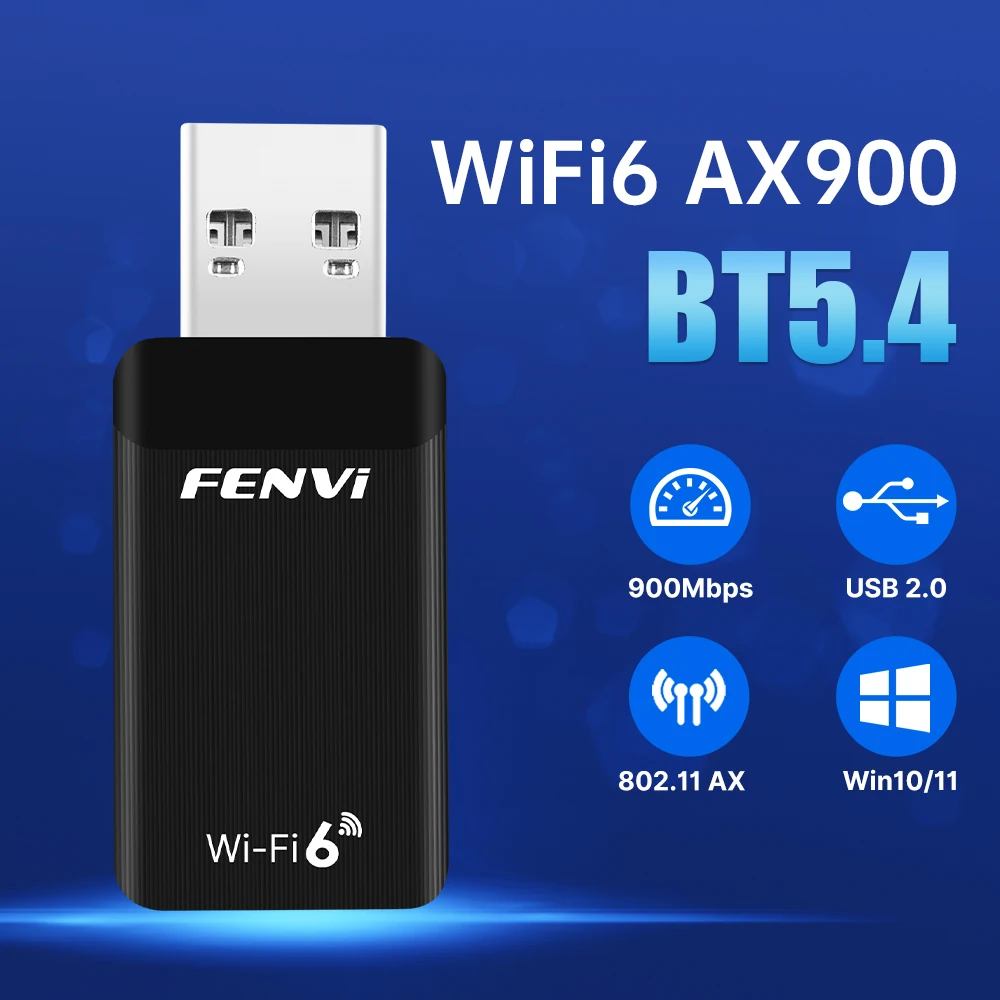 

WiFi 6 AX900 BT5.4 USB-адаптер Wi-Fi 900 Мбит/с 802.11ax Беспроводной Wi-Fi-ключ Ethernet-приемник Сетевой адаптер для Win10/11