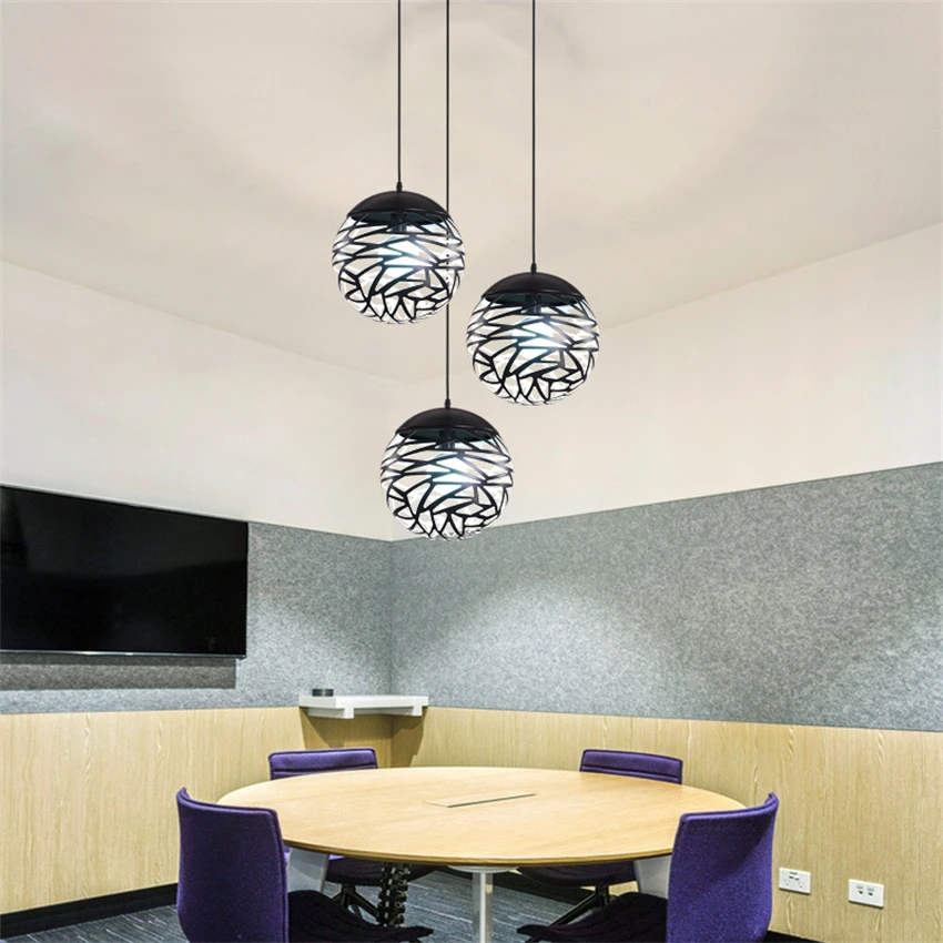 black white Hollow round ball pendant lights LED industrial restaurant aisle lamps living room island tabletop hanging lights