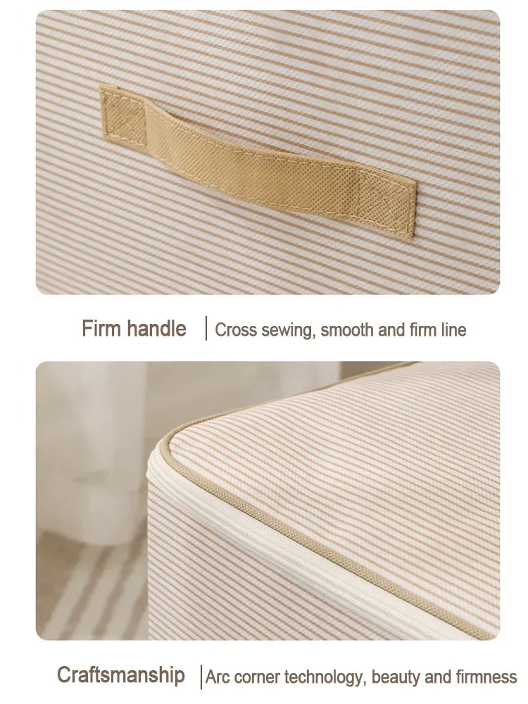 Oxford fabric storage box with zipper, stripes, home decor, multifunctional, decorative, handicrafts, gauze