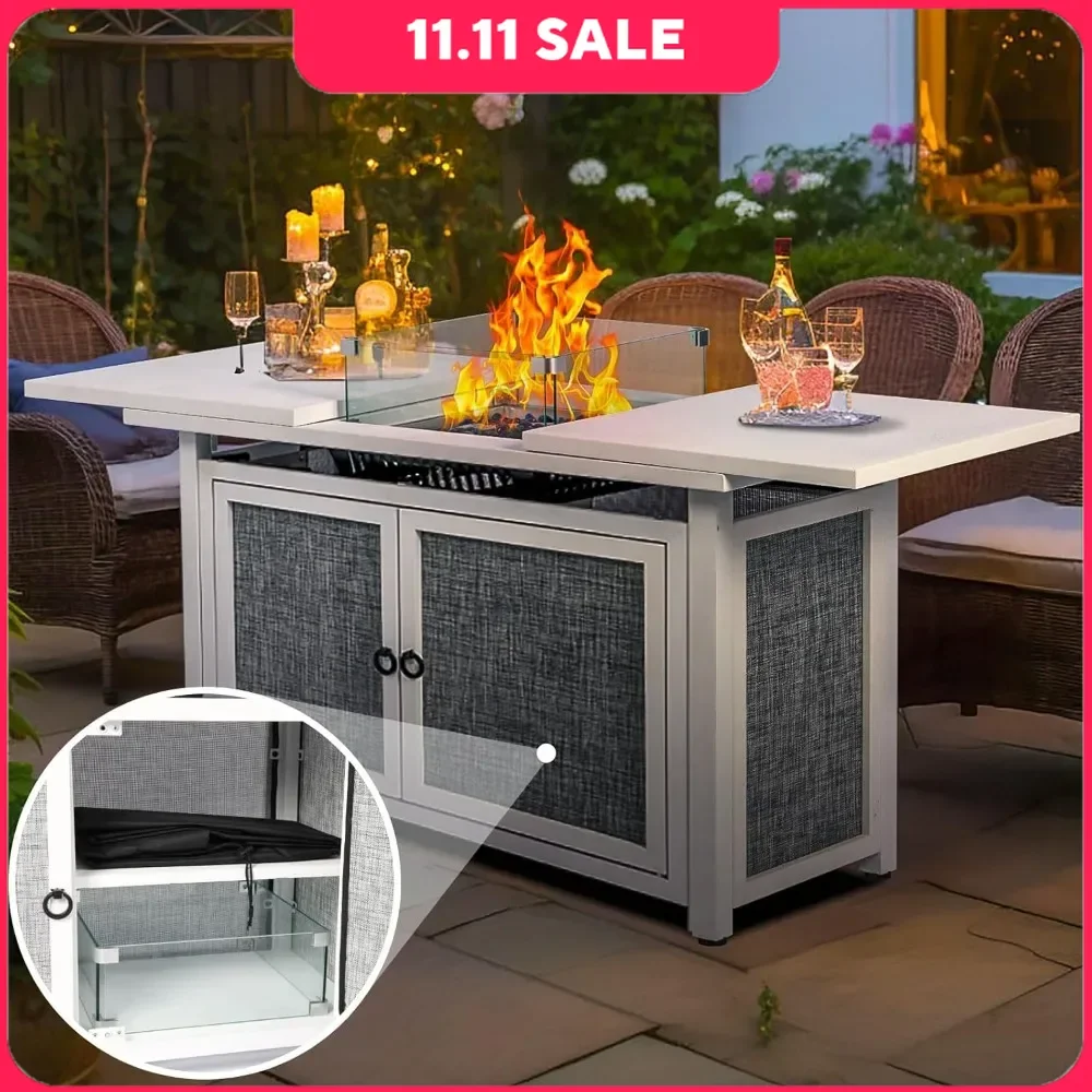 

Подставка для огня, прямоугольный газовый подставка со съемным столом, закаленное стекло и дождевик для сада, подставка для огня