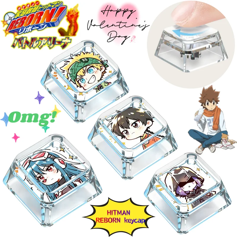 New HITMAN REBORN! Tsuna Sawada Keycap High Color Value Animation Q Version Doll Printed Transparent Cross Axis Keyboard Cap
