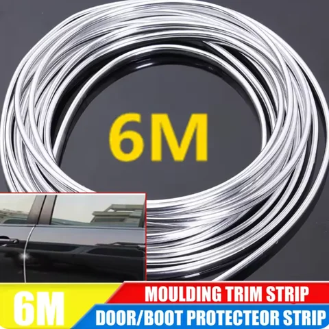 6M Car Door Chrome Moulding Trim Strip Edge Scratch Guard Protector Cover Strip Roll Chrome Styling Moulding Trim Strip