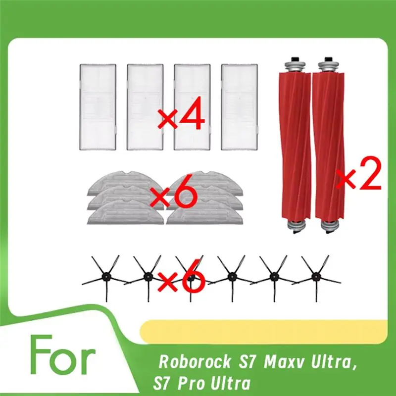 AC88-18 Pcs For Roborock S7 Maxv Ultra/S7 Pro Ultra Vacuum Cleaner Accessories Main Side Brush Mop Filter Dust Bags